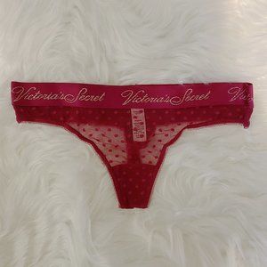 Victoria's Secret Signature Waistband Polka Dot Thong Red Small